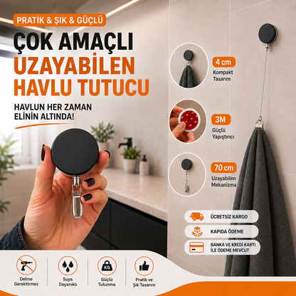 Çok Amaçlı Uzayabilen Havlu Tutucu - Mutfak & Banyo (Siyah)