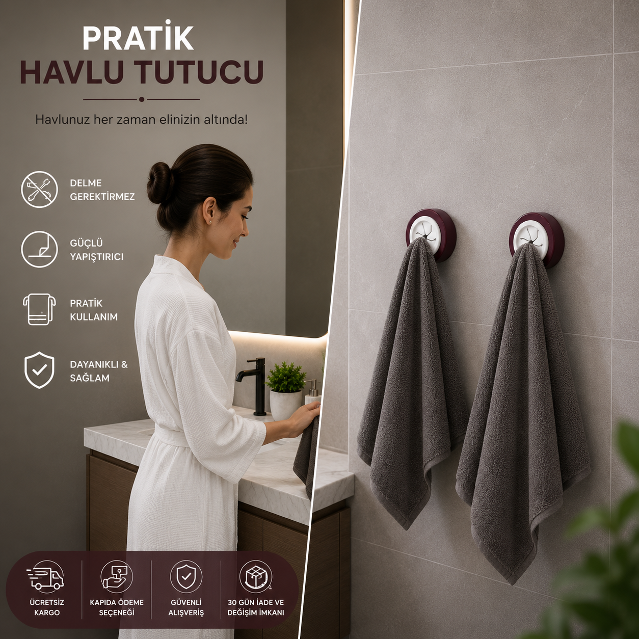 3'Lü Pratik Havlu Tutucu – Mutfak & Banyo