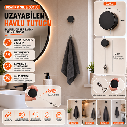 Çok Amaçlı Uzayabilen Havlu Tutucu - Mutfak & Banyo (Siyah)