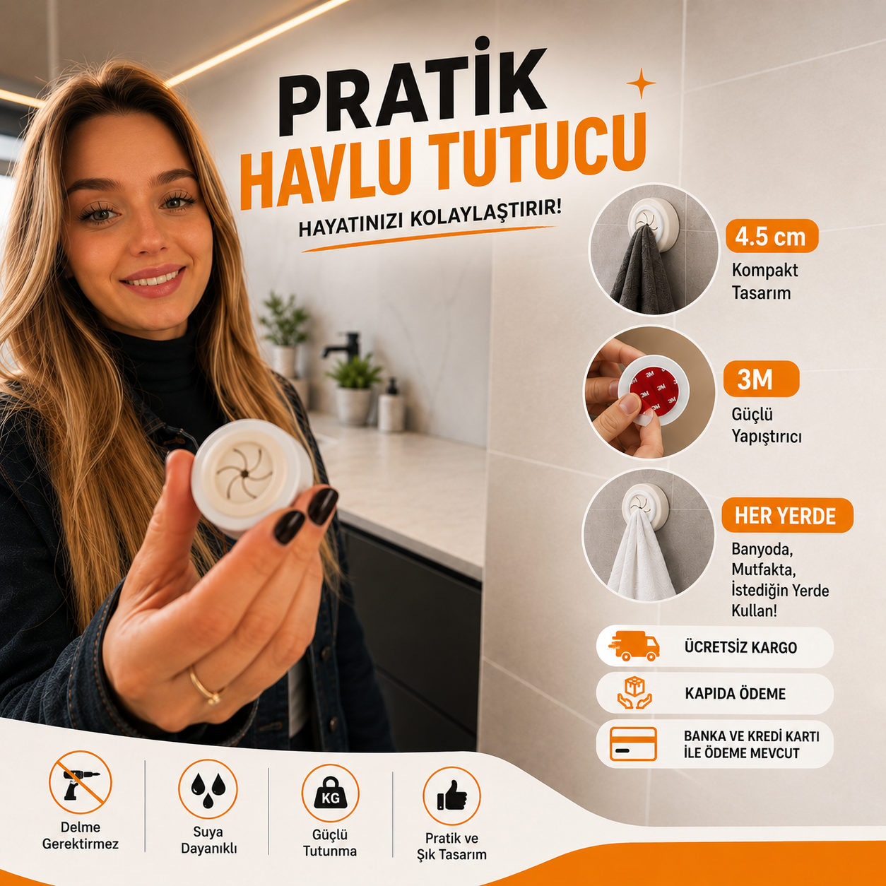 3'Lü Pratik Havlu Tutucu – Mutfak & Banyo